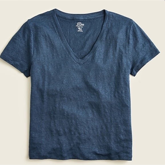 J. Crew 100% Linen Blue V-Neck Short Sleeve Tee XS lightweight classic - Picture 1 of 7